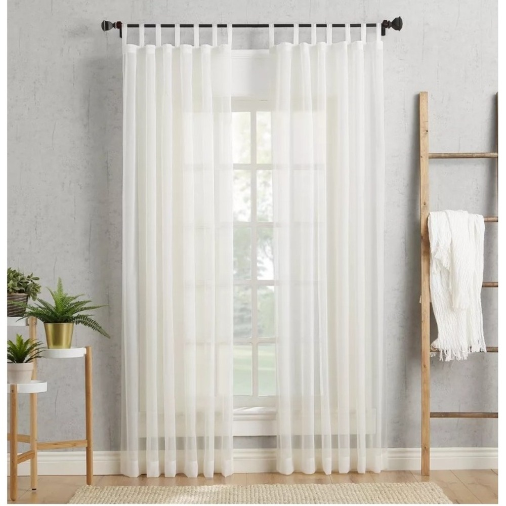 No. 918 Emily Sheer Voile Tab Top Curtain Panel Eggshell 59x95 White 1 panel